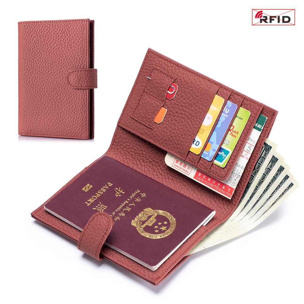 Nhiều Màu RFID Chống Trộm Da Thật Chính Hãng Đựng Hộ Chiếu Đa Năng Tài Liệu Vé Túi Bảo Quản