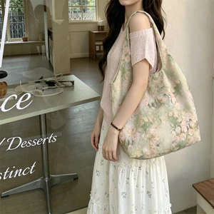 Pháp Retro Tranh Sơn Dầu Hoa Hồng Túi Tote Phong Cách Lười Dung Tích Lớn Túi Đeo Vai Sinh Viên Đi Lại Túi Nách