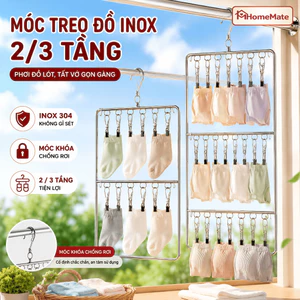 Móc Treo Đồ Inox Không Gỉ HomeMate 2/3 Tầng – Móc Phơi Đồ Lót, Tất Vớ Có Kẹp Chống Gió Siêu Tiện Lợi