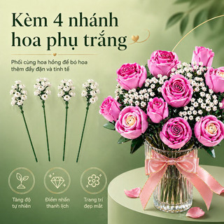 Bó hoa hồng lắp ráp 12 bông – Kèm hoa phụ trắng, trang trí sang trọng – Quà Valentine lãng mạn, chất lượng cao