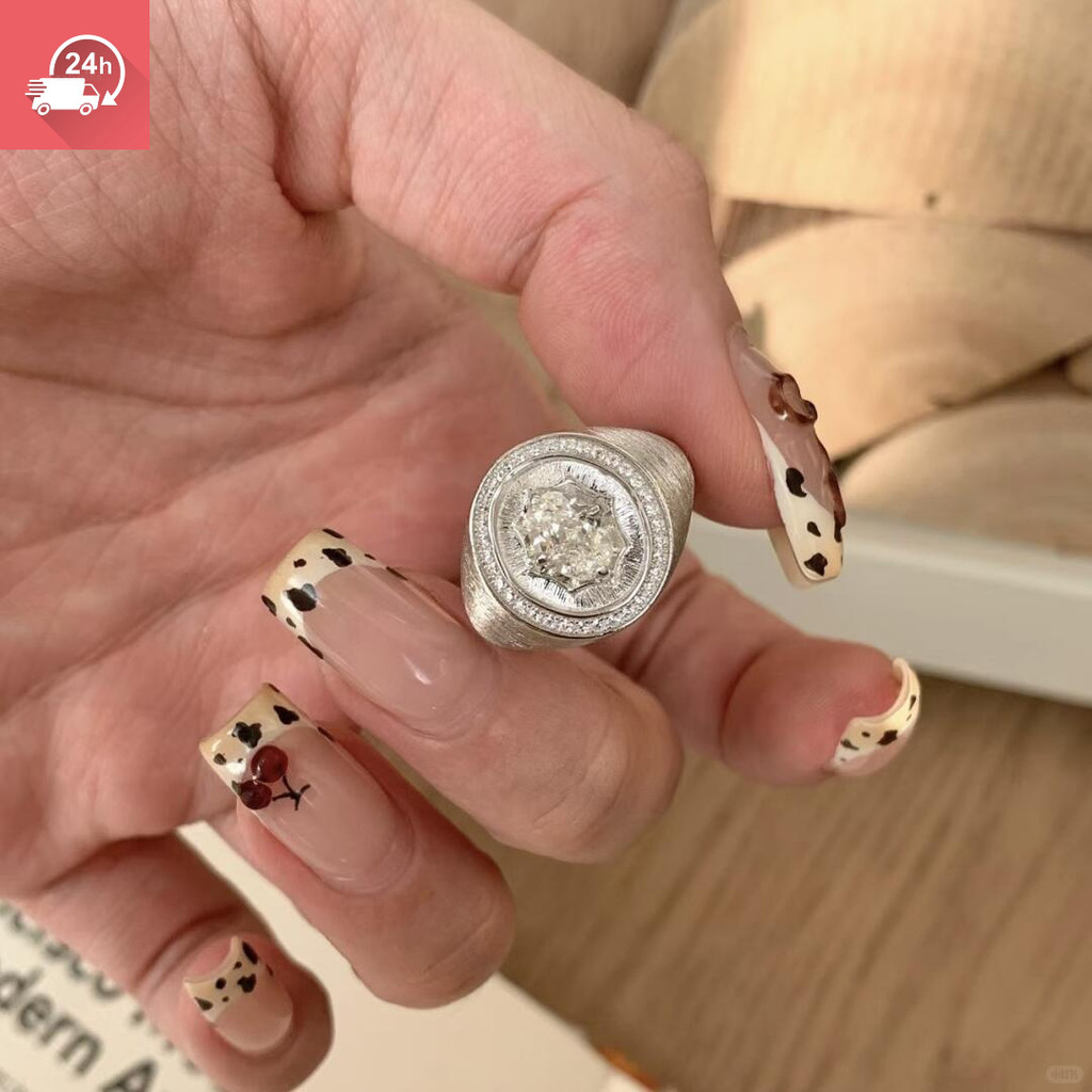 Tính khí cổ điển Trung Quốc mới chải bạc đầy đủ kim cương zircon ngôi sao cá tính đa năng nhẫn nữ