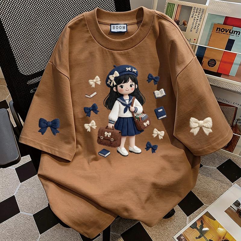 BOOM Áo thun nữ kiểu hàn quốc form rộng tay lỡ cổ tròn cotton Mát-Hè hot trend in cách dễ thương Áo phông form vừaV067