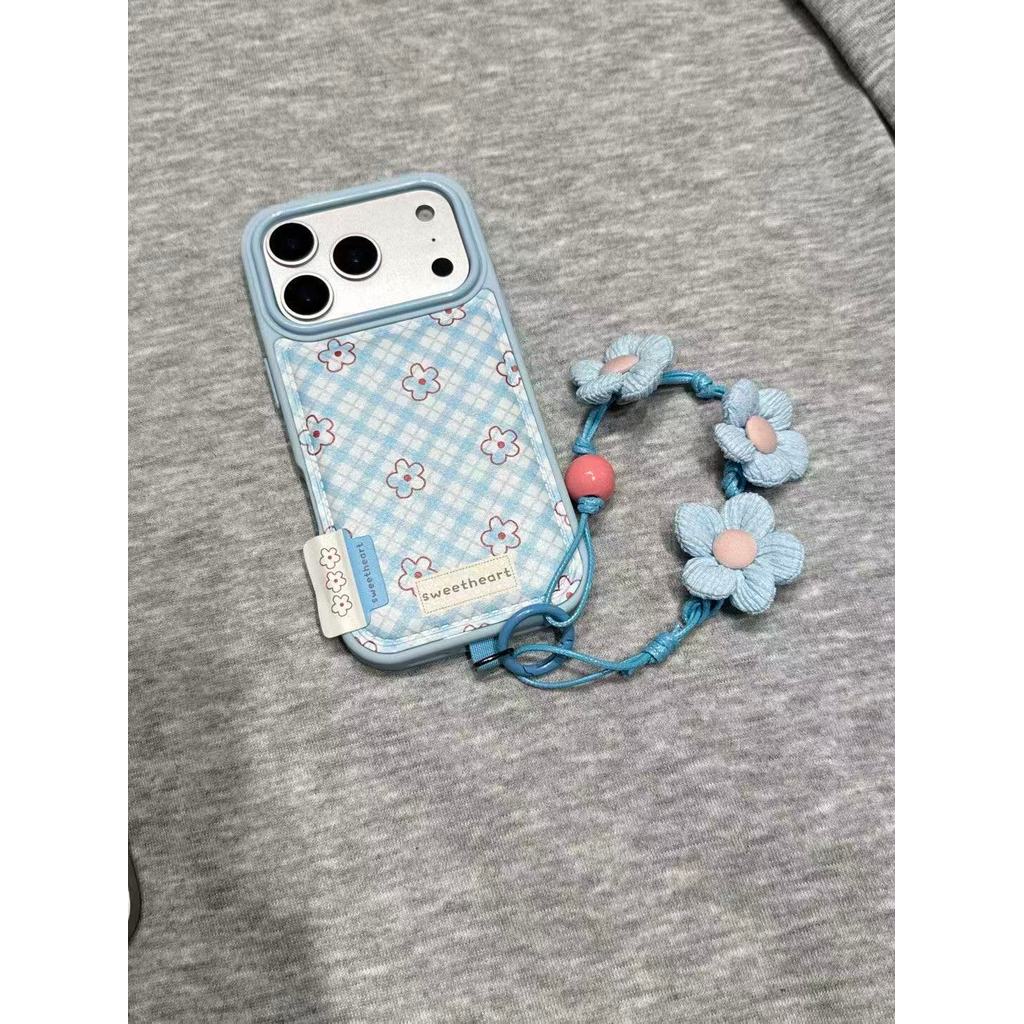 Hanhệ Blue Linger dòng hoa cho iPhone 17promax trường hợp 16/15/14/13 giả da kết cấu