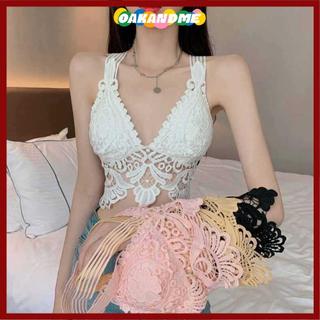 OAKANDME Áo hai dây ren gợi cảm, Áo hai dây ngắn rỗng ra rỗng, Dây đeo thoáng khí mềm mại thời trang Crop Top Nữ