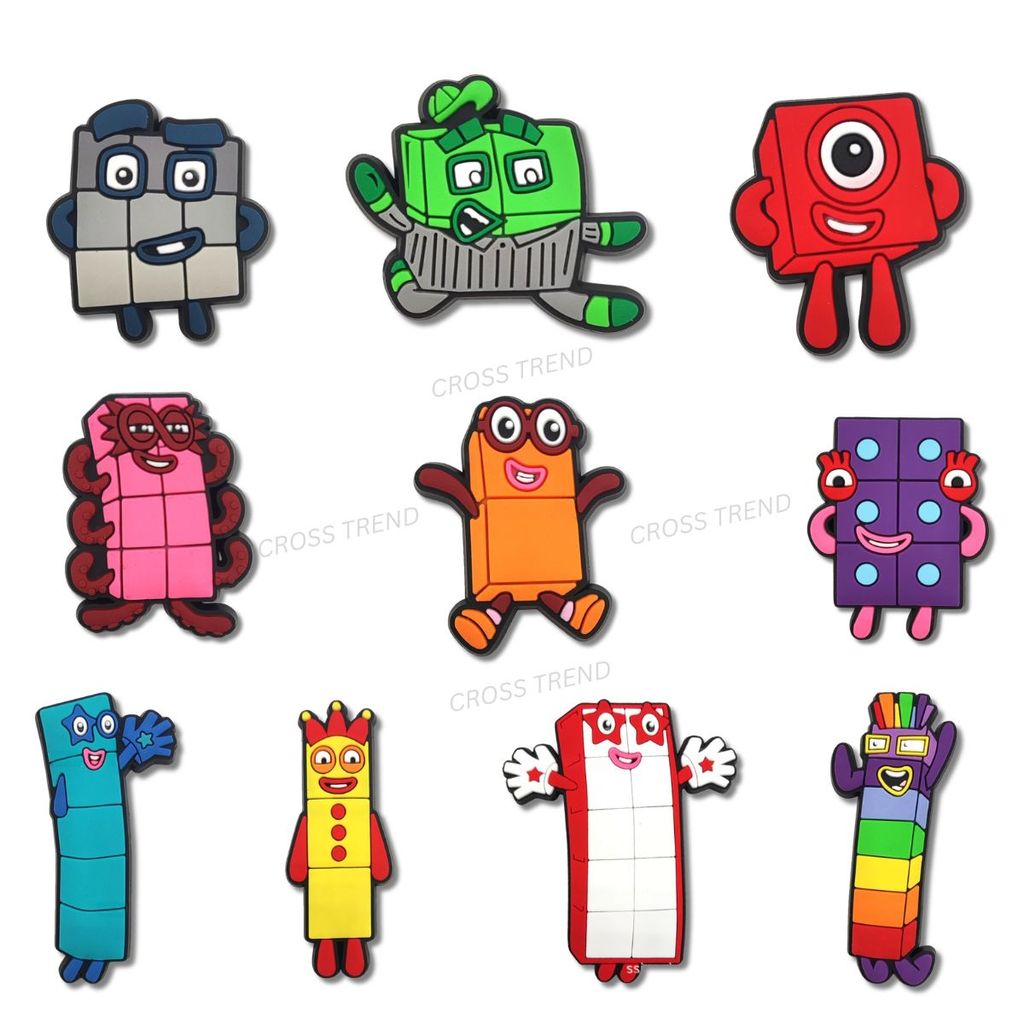 Set charm gắn dép cross NUMBERBLOCKK, Nút gắn sticker dép cross trang trí hoạt hình CROSS TREND