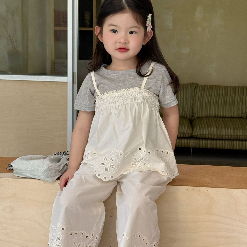 Mùa Hè 2026 Phong Cách Mới Bé Gái Ren Sling Top + Quần Ren Trẻ Em Phù Hợp Với Mùa Hè
