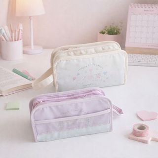 Bút Chì FANGHUI, Túi Bảo Quản Dây Kéo In Hình Thiên Nga Cừu, Túi Vệ Sinh Dung Tích Lớn Hai Lớp Dễ Thương