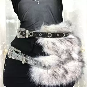 Thắt lưng giả da PU phong cách cổ điển Y2K với họa tiết lông thú, phù hợp cho đi câu lạc bộ đêm và phối cùng quần jeans