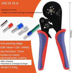 Kìm bấm cos lục giác HSC8 16-6A cỡ lớn nhất tự điều chỉnh cos ống tròn cos pin rỗng (0.08-16mm²) kìm