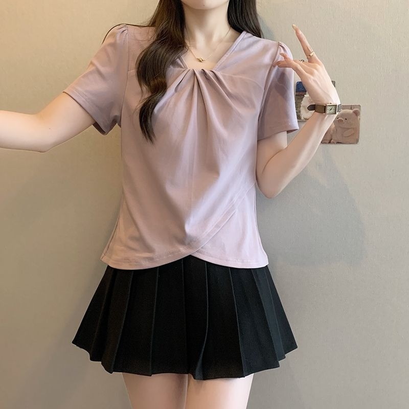 Áo thun nữ ngắn tay mùa hè, thiết kế đơn giản, trendy
