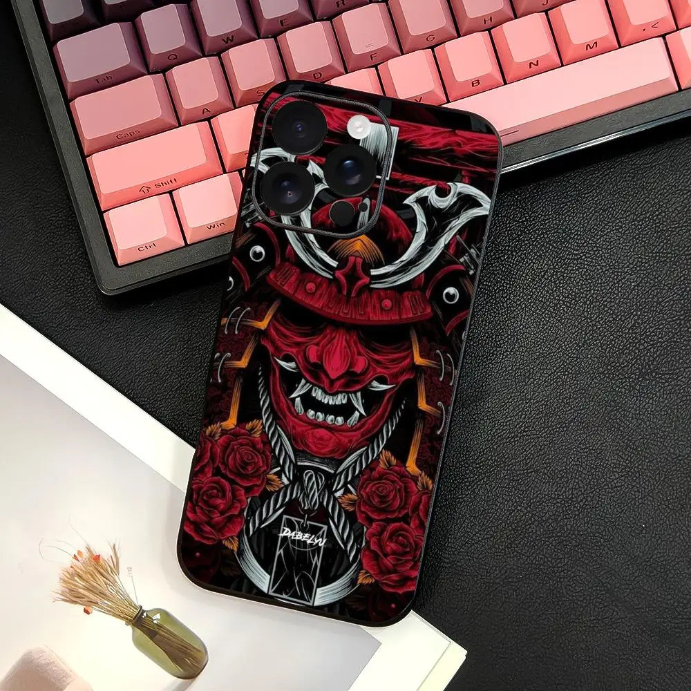 TP-1 Oni Hannya Samurai Demon Ốp Lưng Điện Thoại IPhone 17 16 15 14 13 12 11 Pro Max Plus Mini Đen Mờ Vỏ Mềm Funda