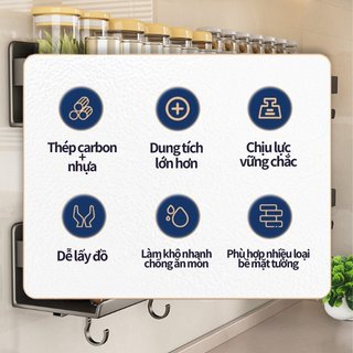 Giá đựng gia vị nhà bếp bằng thép Carbon Giá treo tường Chống dầu Kệ lưu trữ Máy khoan miễn phí
