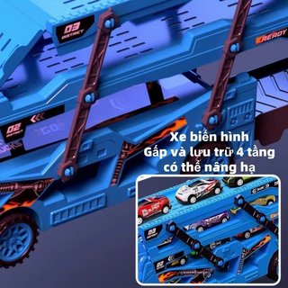 3 Cấp Xe Vận Chuyển Xe Tải Đồ Chơi 6 Xe Mini Có Thể Gập Lại Theo Dõi ABS Xe Playset Bé Trai Quà Tặng