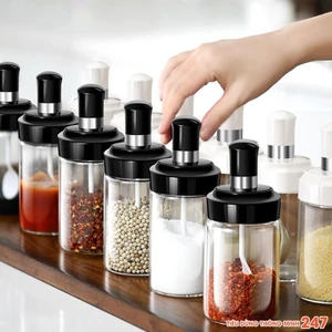 Combo 6 Hũ Đựng Gia Vị Thủy Tinh Kèm Muỗng, Có Thìa Tiện Dụng Dung Tích 250ml