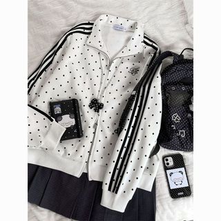 Áo Khoác Cardigan Polka Dot Cổ Đứng Thu Đông