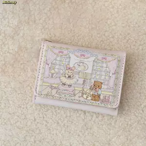 Ví ngắn MINIMALY, Túi đựng tiền PU di động, Hộp đựng thẻ gấu và thỏ nhiều khe cổ điển dành cho nữ