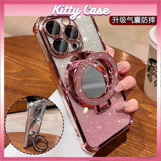 Vỏ bảo vệ chống sốc kiêm giá đỡ gương trang điểm sáng bóng cho iPhone 17, 11, 12 Pro Max, 13, 14, 15, 16 Plus X XR và X