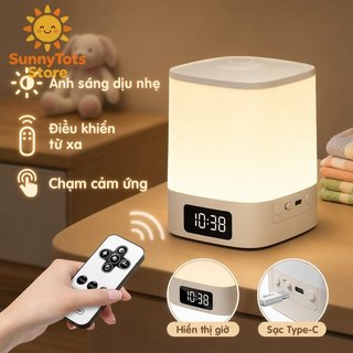 Đèn đồng hồ đầu giường có thể sạc lại Đèn ngủ LED Bộ điều chỉnh độ sáng 3 màu Bàn làm việc cho bé Điều khiển từ xa ABS