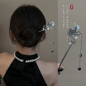 Ba Chiều Hoa Hồng Phong Cách Trung Hoa Kẹp Tóc Sườn Xám Cổ Tua Rua Kẹp Tóc Mũ Đội Đầu Cao Cấp Retro Kẹp Tóc Phụ Kiện Tóc