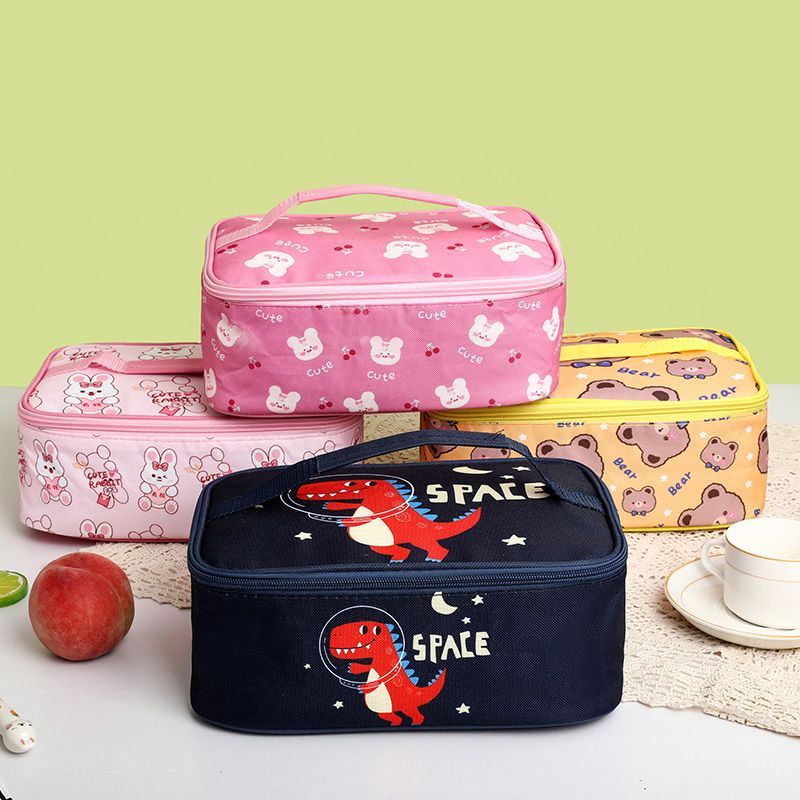 Túi cách nhiệt hoạt hình 26.3cm, túi ăn trưa hình chữ nhật, vải Oxford, kèm lớp lá nhôm, xách tay cho học sinh