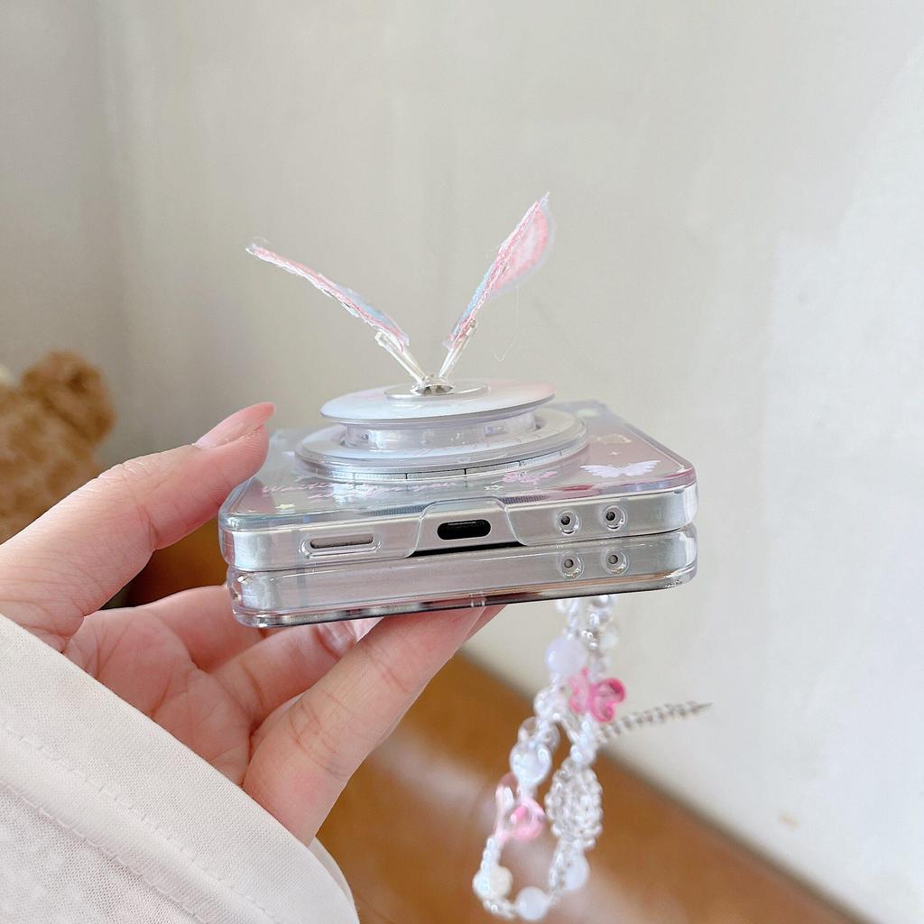 Thích hợp cho Samsung Galaxy ZFlip7 ZFlip6 Vỏ điện thoại từ tính có dây buộc thiết kế hình con bướm và vỏ cứng gấp tương thích với ZFlip 7 6 5 4 3 5G N3 Vỏ bảo vệ lật