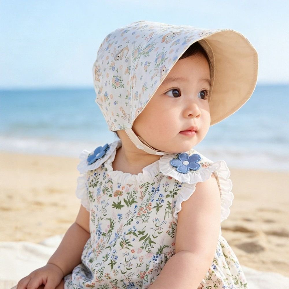 Mũ chống nắng cho bé FEDAOG, Mũ chống nắng hai mặt thoáng khí cho trẻ sơ sinh, Mũ chống nắng viền rộng thêu hoa nhẹ có thể điều chỉnh để sử dụng ngoài trời