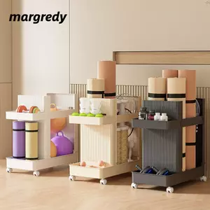 Giá lưu trữ thiết bị thể thao MARGREDY, Giá đỡ thiết bị tập thể dục ổn định đa chức năng, bền bỉ với bánh xe Thảm tập Yoga Giỏ đựng thiết bị tập thể dục