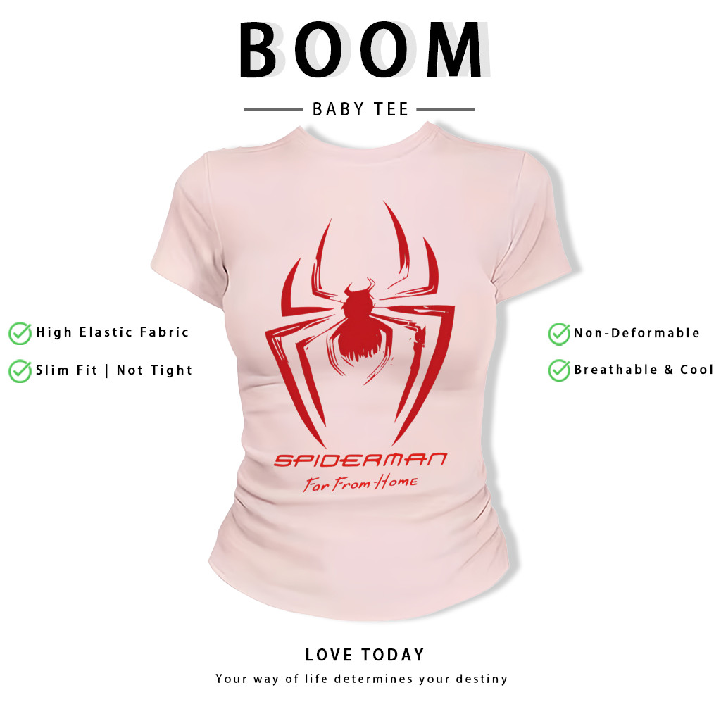 BOOM Áo Baby Tee Nữ Cotton Ôm Body-Áo Thun Ngắn Tay Y2K In Hình PhongCách Mùa Hè, Cổ Tròn Hàng Đầucách hàn quốc phongV79