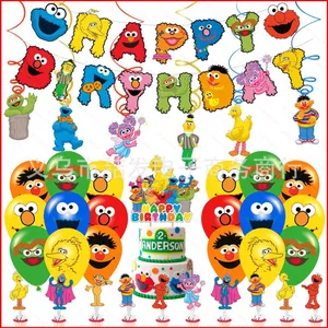 ST2 Sesame Street chủ đề trẻ em tiệc sinh nhật trang trí biểu ngữ bánh topper bóng bay xoáy bộ cung cấp TS2