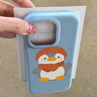 Red Scarf Penguin cho iPhone 17promax trường hợp iPhone 14/13/12 giả da kết cấu