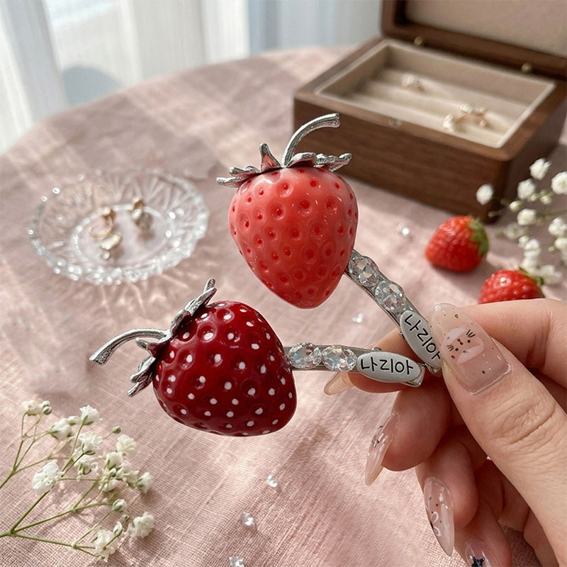Barrettes tóc dâu tây cổ điển, Phụ kiện tóc trái cây Kawaii, Kẹp bên chống trượt để sử dụng hàng ngày & tiệc tùng
