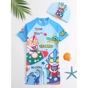 Đồ Bơi Trẻ Em Bé Trai Trung Nhỏ Trẻ Em Hoạt Hình Ultraman Một Mảnh Tay Ngắn Nhanh Khô Thoải Mái Boxer Học Bơi Phù Hợp Với