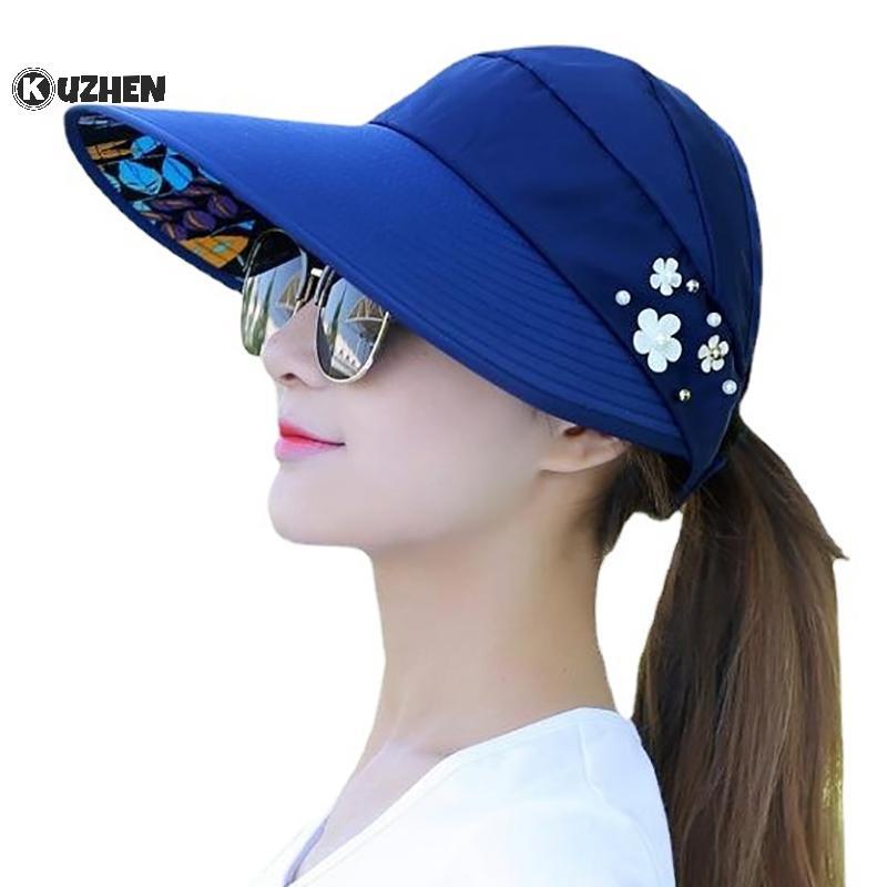 KUZHEN Thời Trang Nữ Kỳ Nghỉ Mùa Hè Rộng Vành Có Thể Gập Lại Mũ Chống Tia UV Đi Biển Tấm Che Mũ Mũ Thường Ngày HOT