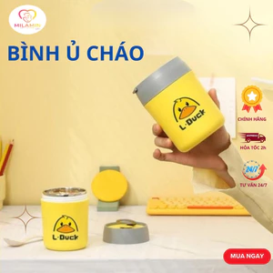 Hộp ủ cháo giữ nhiệt dễ thương hình chú vịt vàng có thìa nhựa lõi INOX giữ nhiệt cực tốt