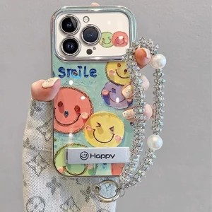 Dây đeo kèm giá đỡ, ốp điện thoại mặt cười, chống rơi phù hợp với iPhone 17 16 15 14 13 12 11 Pro Plus XS Max. BF6D168