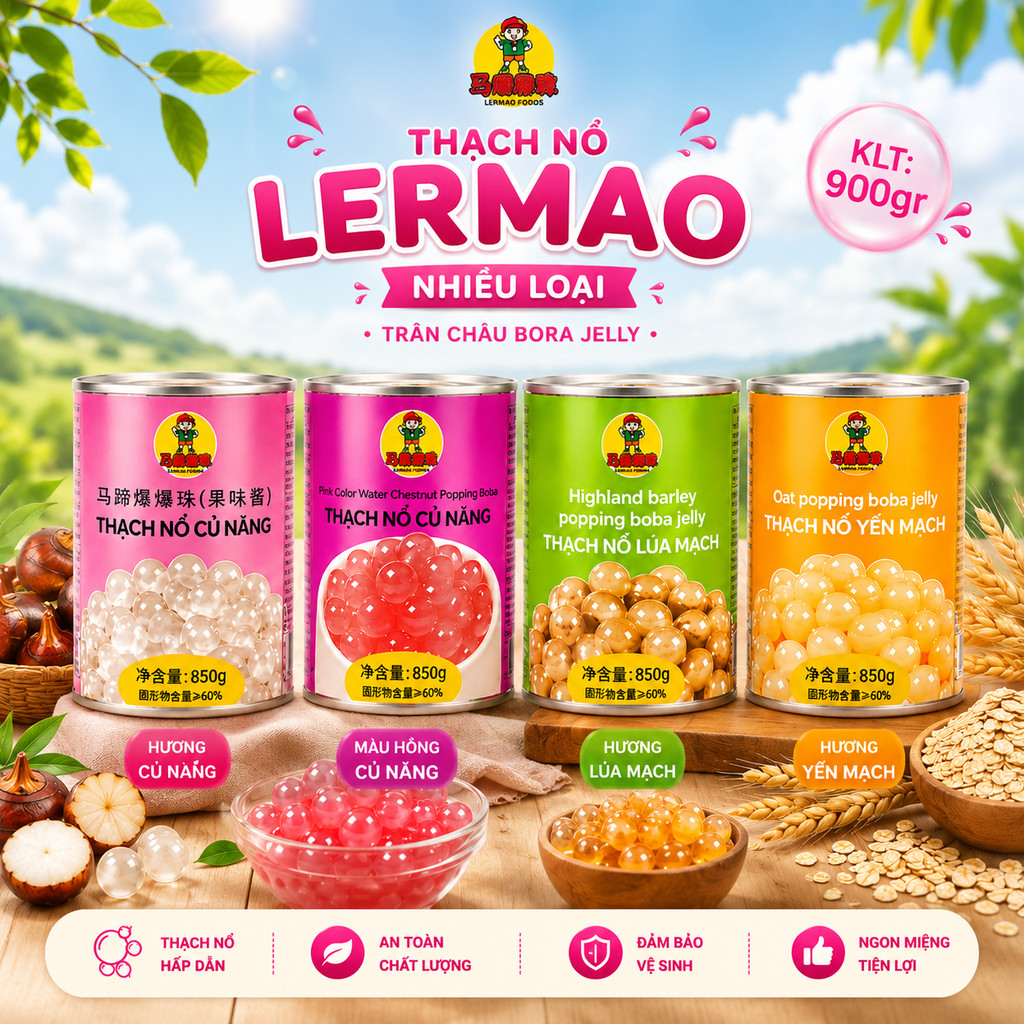 Thạch Nổ LERMAO 900g Nhiều Vị, Topping Hạt Nổ Trà Sữa Đồ Uống Nhai Giòn Ngon Miệng