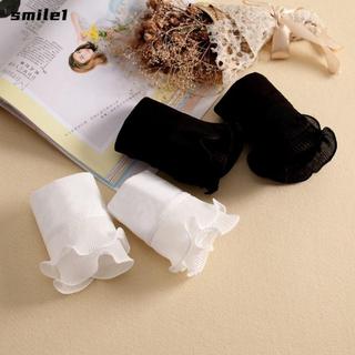Vòng bít giả SMILE, Vòng bít tay giả xếp li màu trắng, Phụ kiện quần áo có thể tháo rời kích thước có thể điều chỉnh