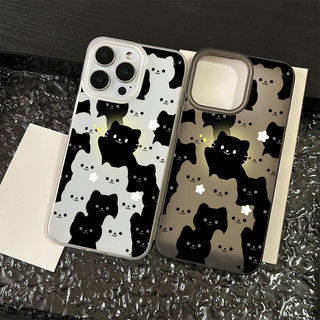Ốp lưng thư cho iPhone 17 16 15 14 13 12 11 Họa tiết mèo đen trắng lặp lại XS XR XSMAX silicon TPU mềm thoại trầyrơi