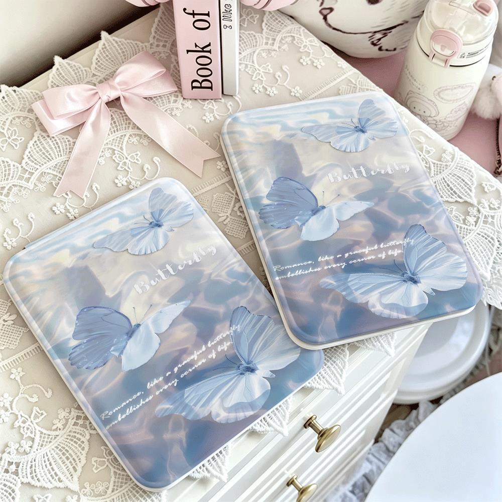 Gương gập mini trang điểm bỏ túi họa tiết bướm xanh nhạt dịu nhẹ thẩm mỹ cao đẹp