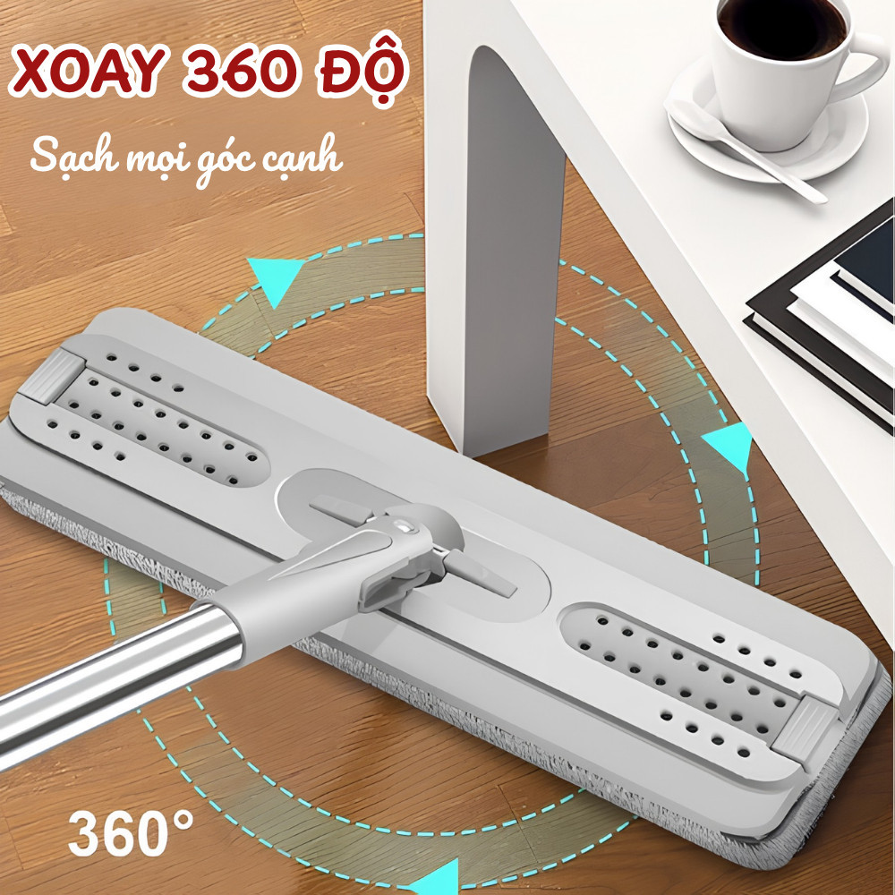 (Nâng Cấp) Bộ Lau Nhà Tự Vắt 360° HomeMate – Cây Lau Sàn Kèm Xô Inox 2 Ngăn, Lau Sạch Mọi Góc Khuất