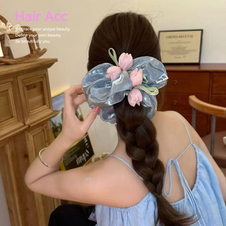 Siêu Cổ Tích Satin Tulip Scrunchy Dây Buộc Tóc Nữ Bầu Không Khí Phù Hợp Với Đầu Lưng Cà Vạt Bóng Đầu Tóc Dây Phụ Kiện Tóc T