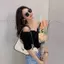 Áo thun ngắn tay một vai cay dành cho nữ mùa hè màu đen ngắn quây xương đòn ngắn tay