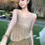 Áo Vest dệt kim rỗng không tay, Thiết kế lưới thoáng khí, Trà sữa mơ dáng rộng, Phong cách cô gái phong cách mới mùa hè 2026