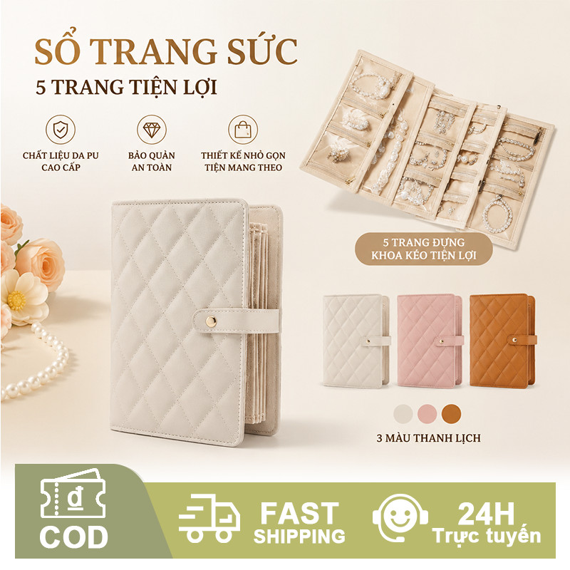 Sổ đựng vàng da PU nhiều ngăn, khóa kéo tiện lợi đựng nhẫn dây chuyền sang trọng