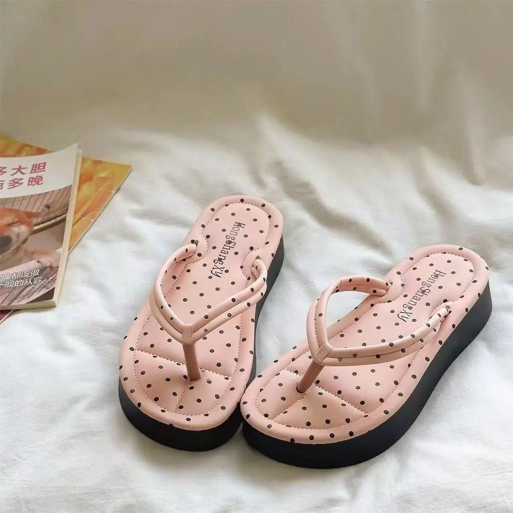 Dép Nữ Tông Kẹp Xỏ Ngõn chấm bi đế cao mềm kiểu Hàn Quốc mùa hè đi biển TONGBI 2625