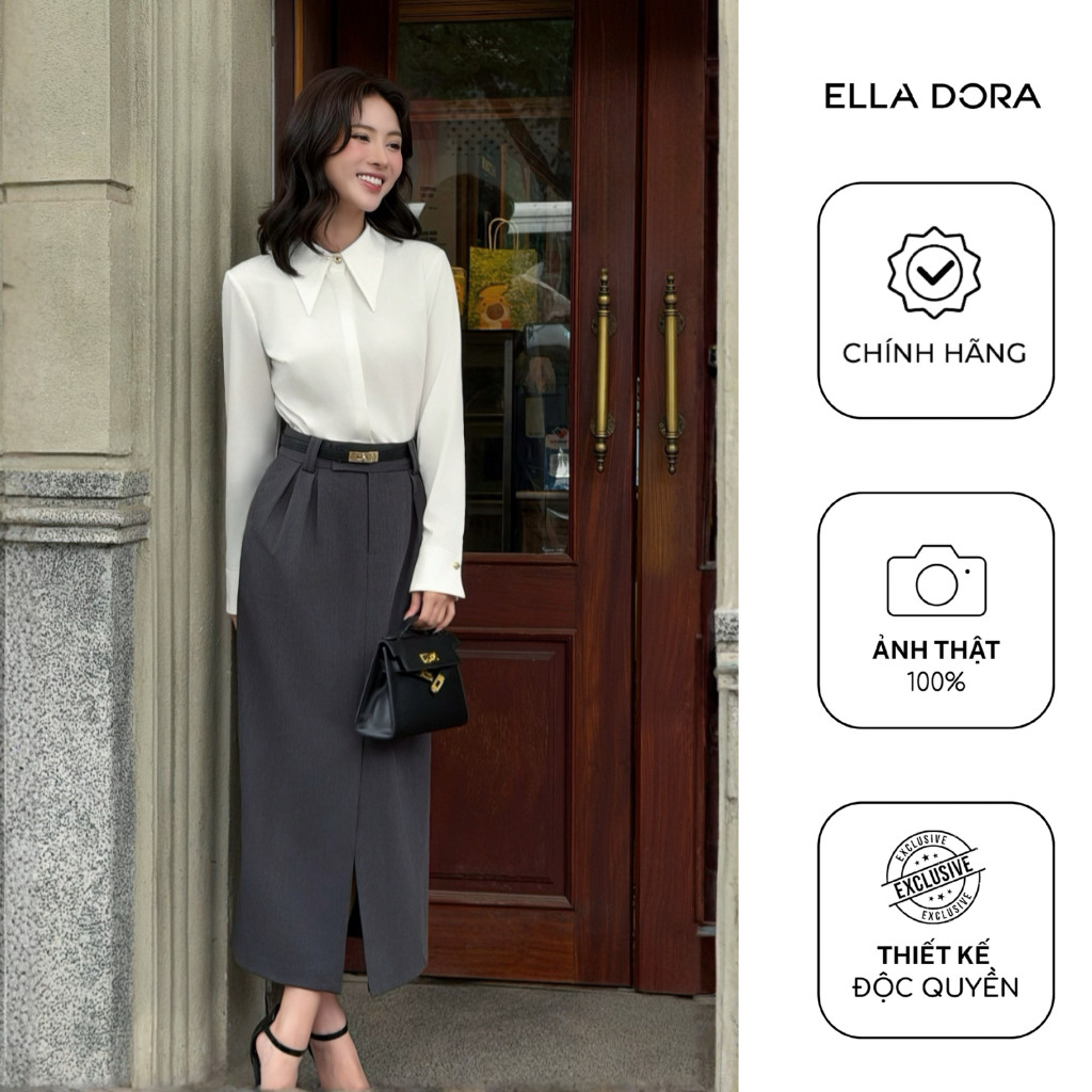 Áo sơ mi nữ ELLA DORA phối cúc cổ nẹp giấu dáng suông thanh lịch phong cách hiện đại công sở [SM168]