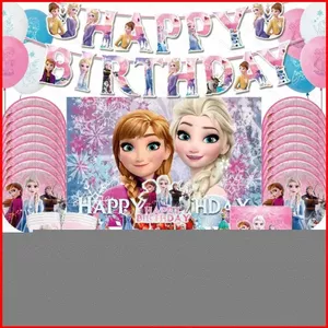 ST2 Hồng Mới Frozen Chủ Đề Sinh Nhật Đảng Cờ Vua Bánh topper Phông Nền Trang Trí Bộ Đồ Ăn Dùng Một Lần TS2