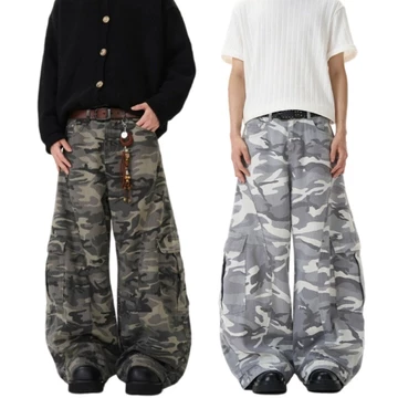 Quần jean Baggy Quần uốn dao quần jean Mỹ Retro Quần jean ống rộng Quần jean dáng rộng