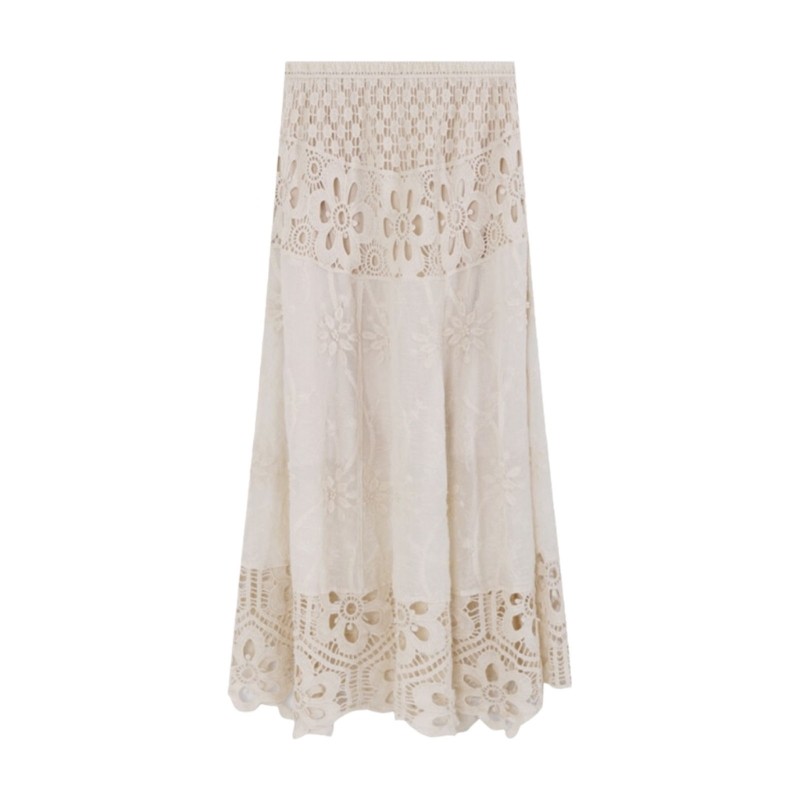 JoJo Hoa Thêu Eo Dài Đầm Cotton Thoáng Khí Kỳ Nghỉ Trang Phục Nữ