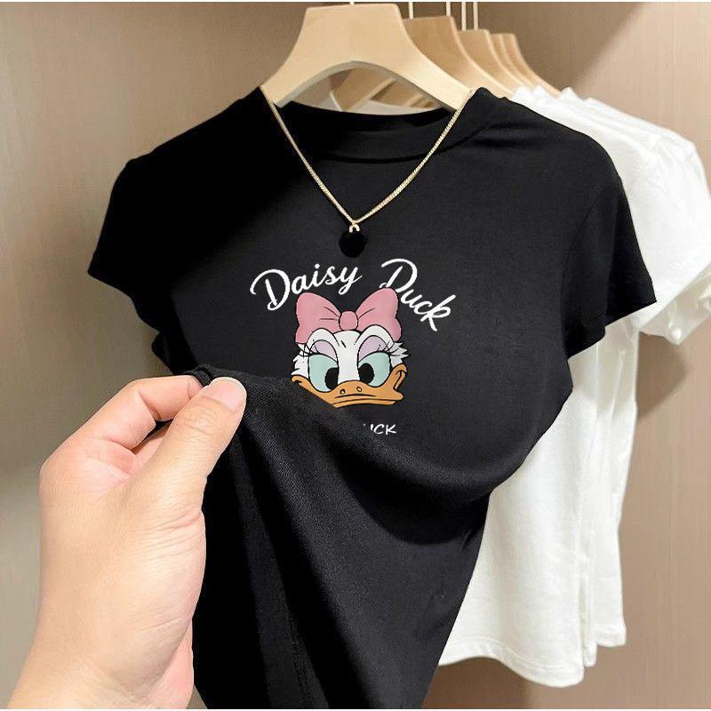 BOOM Áo Baby Tee Nữ Cotton Ôm Body-Áo Thun Ngắn Tay Y2K In Hình PhongCách Mùa Hè, Cổ Tròn Hàng Đầucách hàn quốc phongE33
